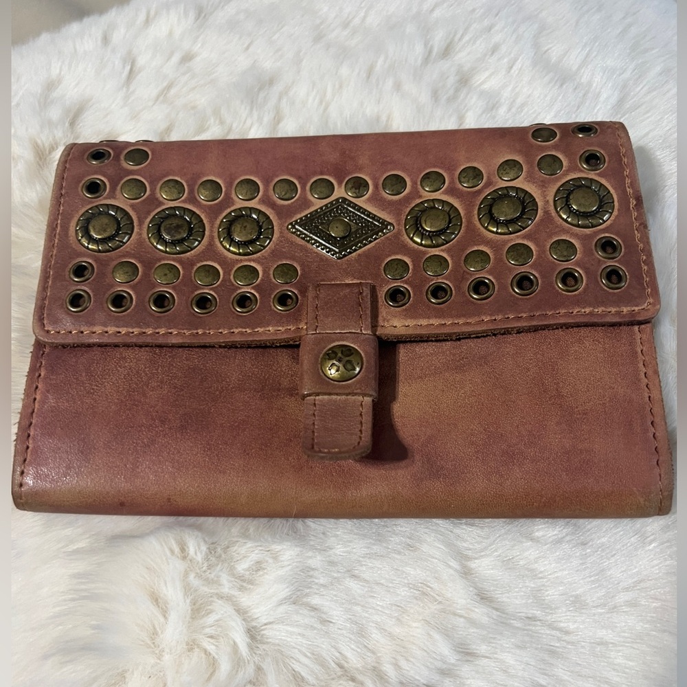 Patricia Nash Brown Studded Leather Clutch